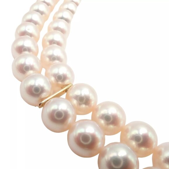 Authentic! Mikimoto 18k Yellow Gold Diamond Double Strand 8mm Pearl Necklace - Picture 13 of 16
